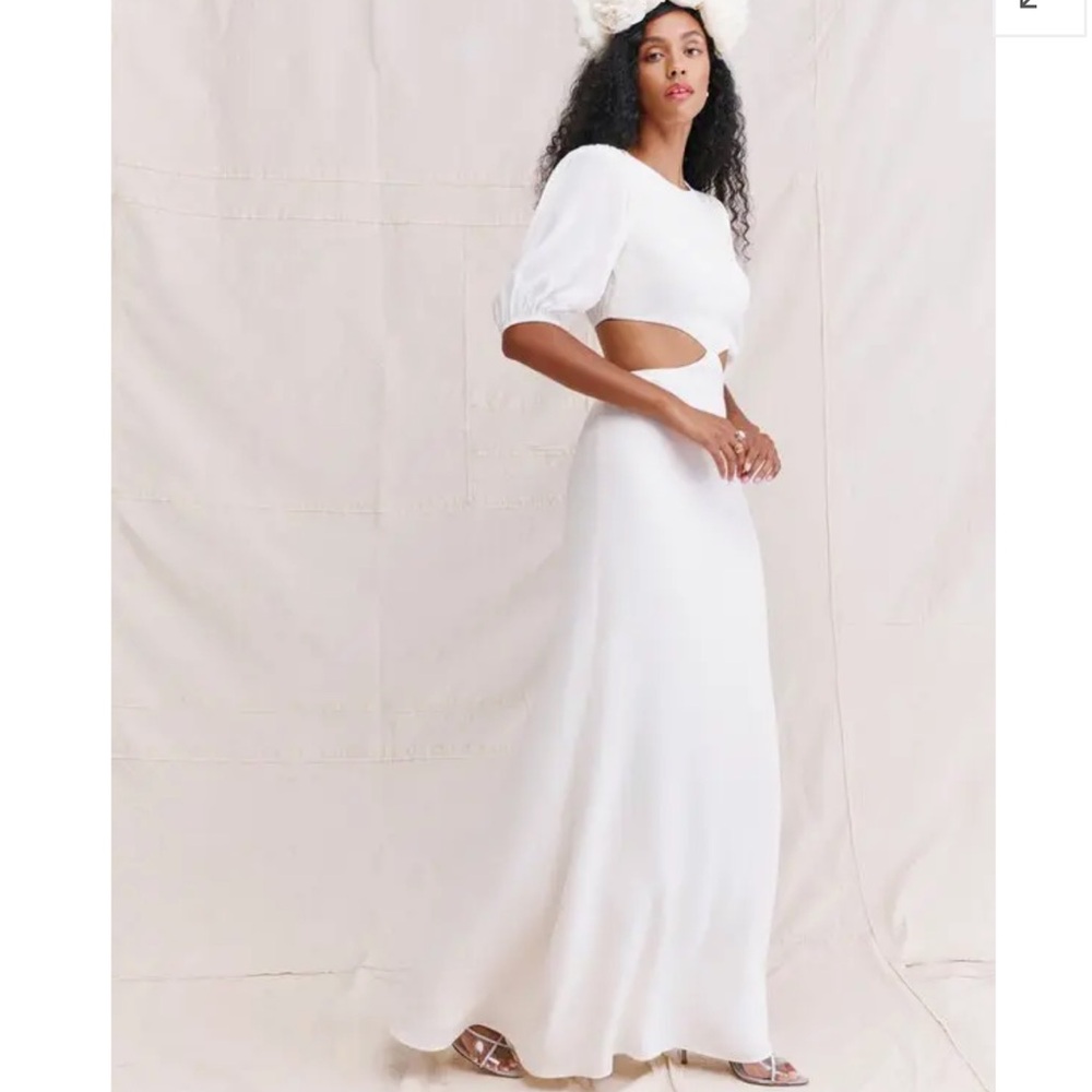 Reformation Tory Bridal Dress Ivory White Cut Out Puff Sleeves size 0 NWT